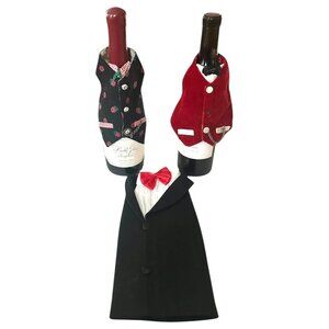 Vintage Handmade Fabric Wine Bottle Covers – Tuxedo, Vest, Bow Tie, Pocket Watch